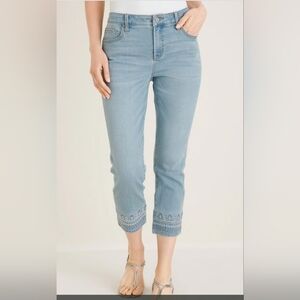Chico's Blue Girlfriend Slim Leg Cropped Jean with Hem Detail - Sz 14